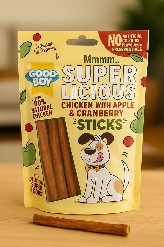 🐾 Appel & Cranberry™ Premium Kipsticks – Superfood Snacks voor Blije, Gezonde Honden